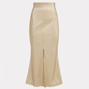 Mermaid Faux Leather Midi Skirt With Slit - Gold